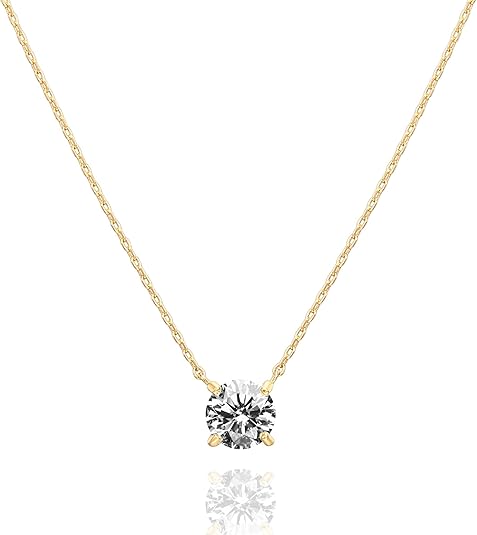 PAVOI 14K Gold Plated Crystal Solitaire 1.5 Carat (7.3mm) Cubic Zirconia Dainty Choker Necklace | Gold Necklaces for Women